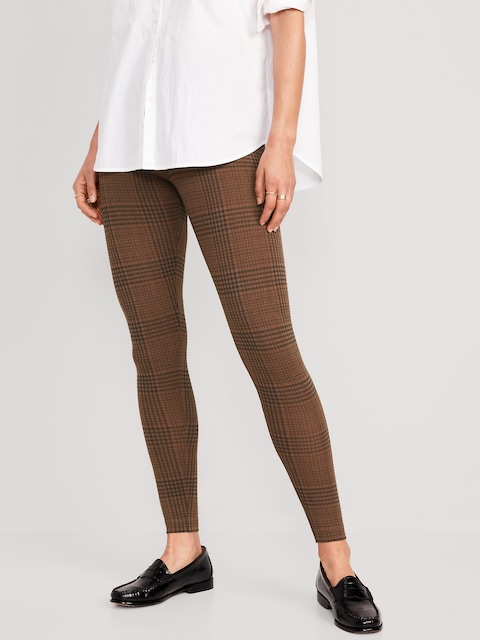 High Waisted Plaid Ankle Leggings for Women