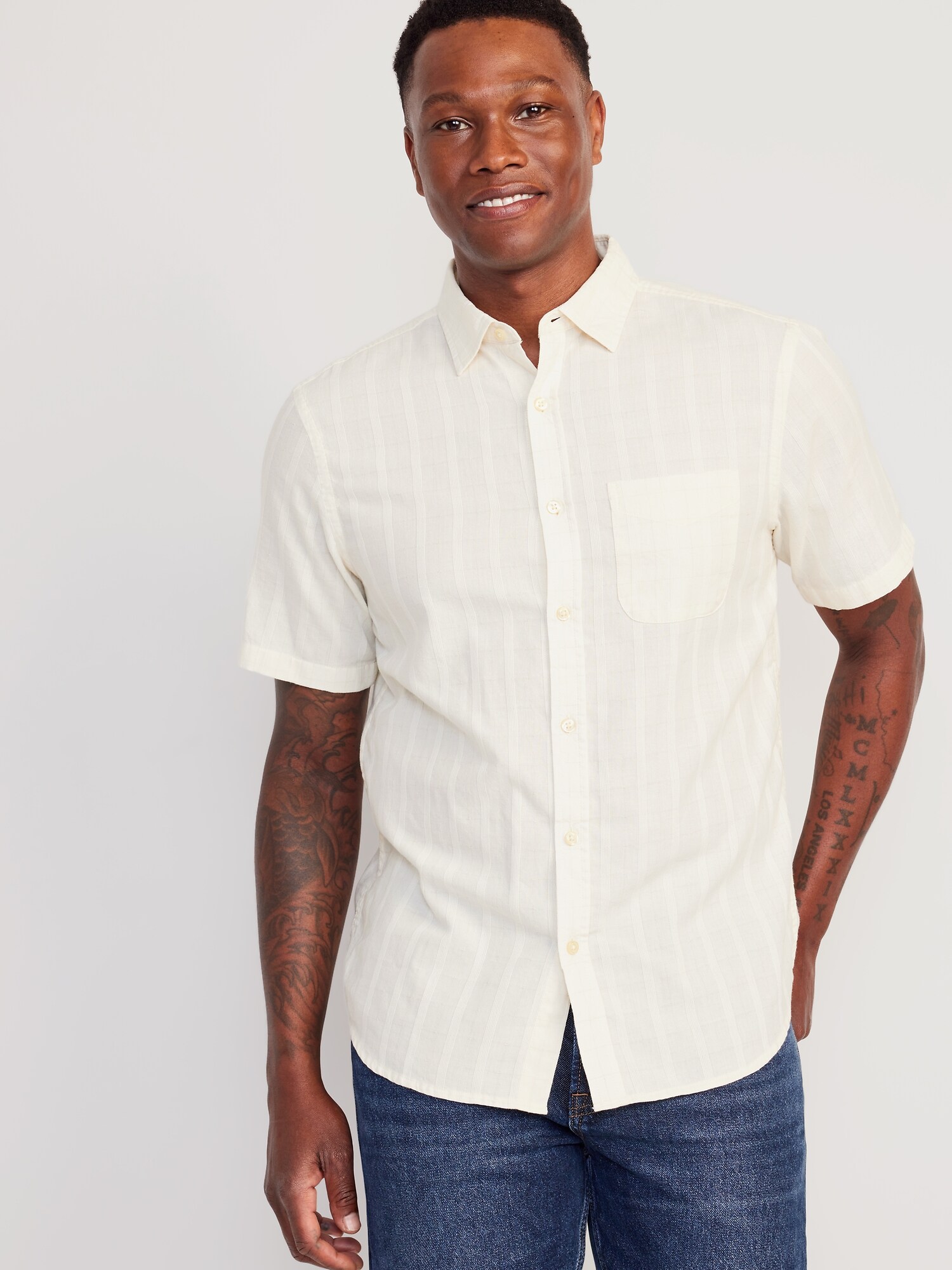 Everyday Short-Sleeve Dobby Shirt for Men | Old Navy