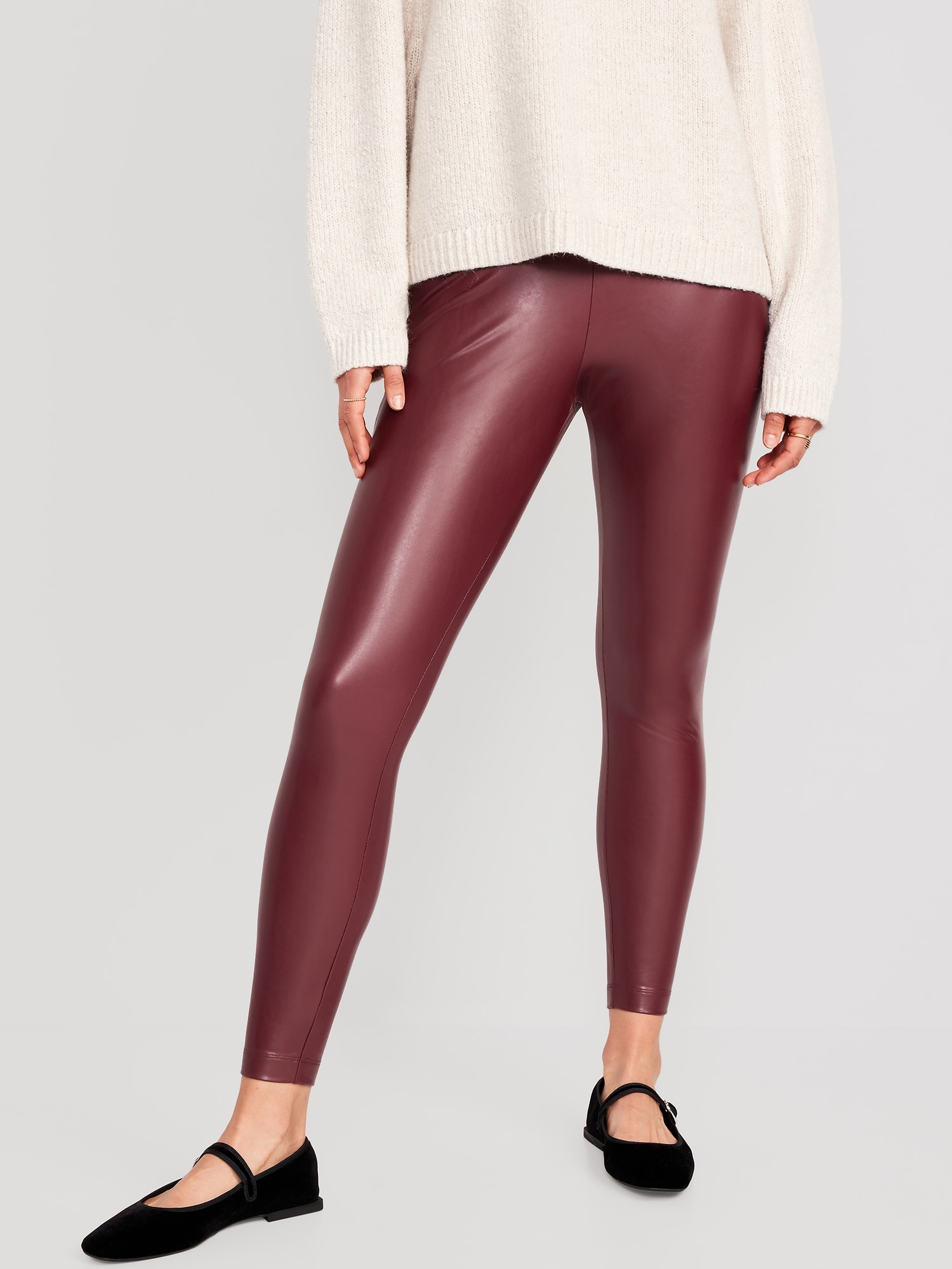  Women's High Waist Faux Leather Leggings Tights