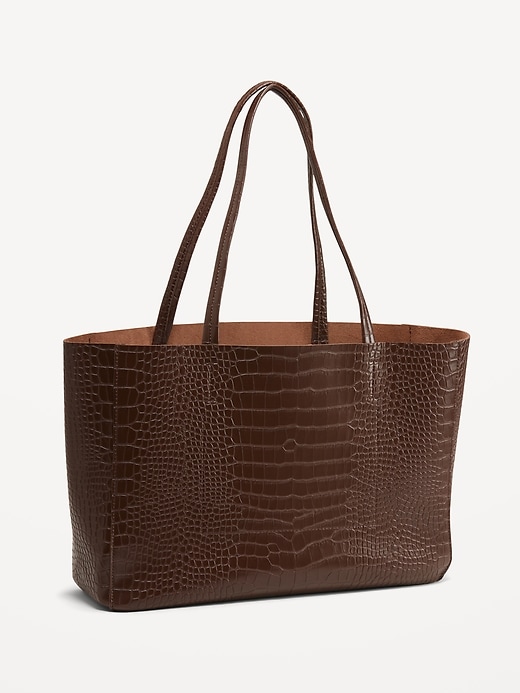 Brown faux shop leather tote bag