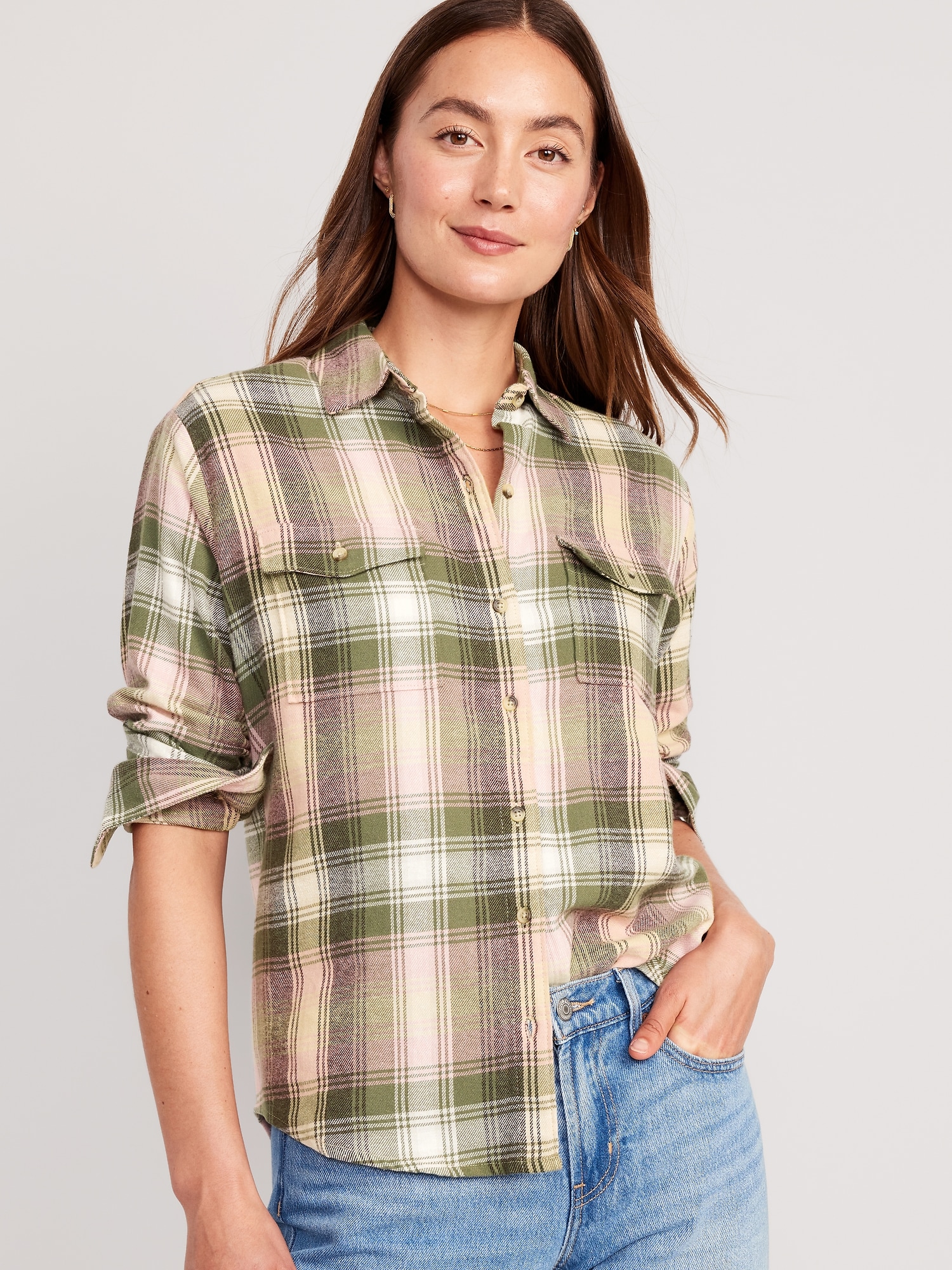 Loose Flannel Boyfriend Shirt | Old Navy