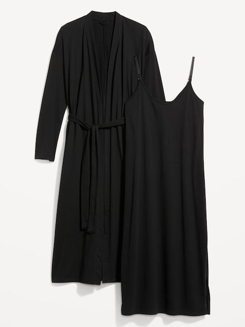 Maternity Sunday Sleep Robe & Nursing Nightgown Set - Black Jack