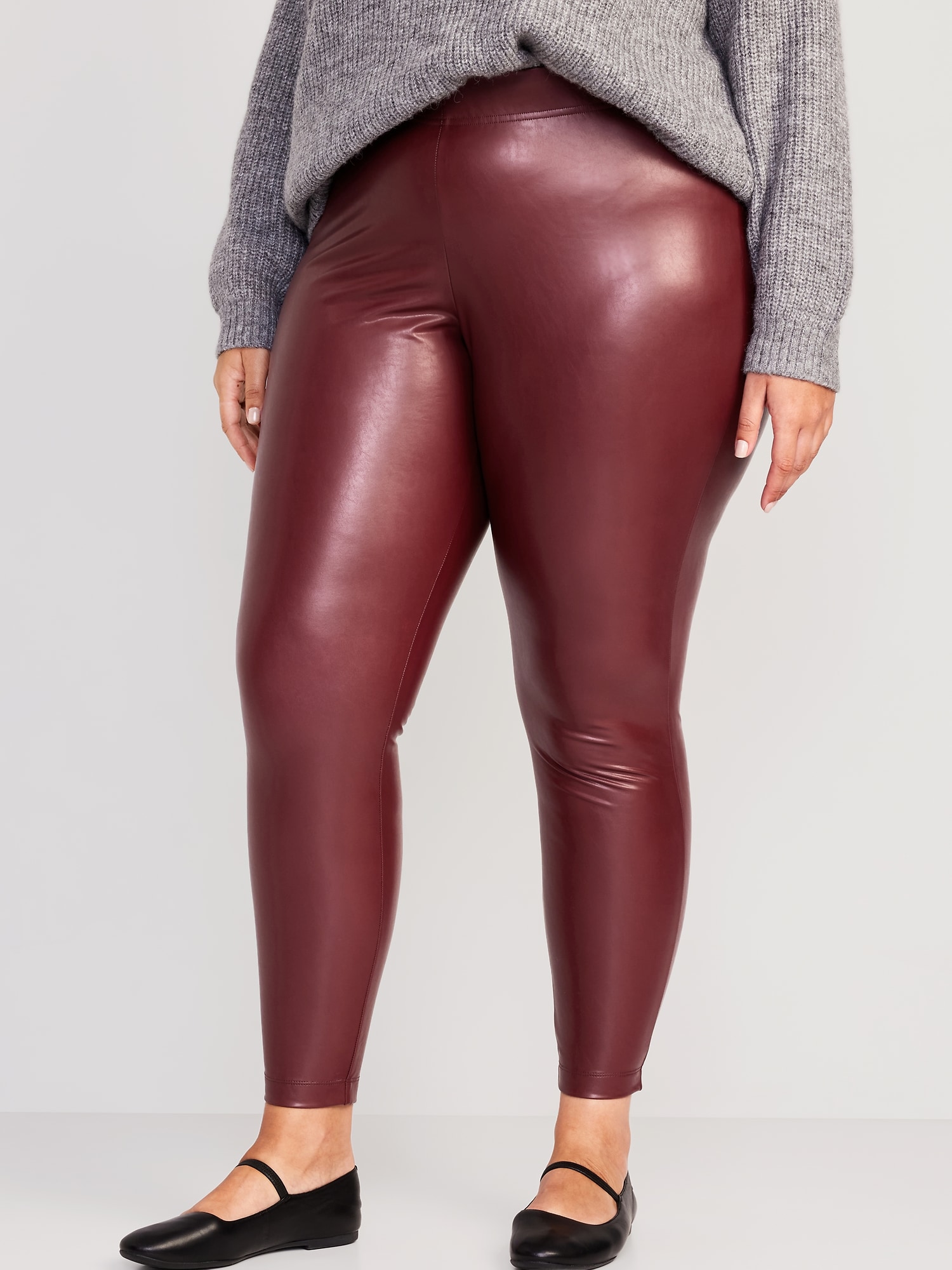 Rebdolls Women's Plus High Waisted Vegan Leather Leggings - Brown - 1X 