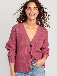 Shaker-Stitch Cardigan Sweater