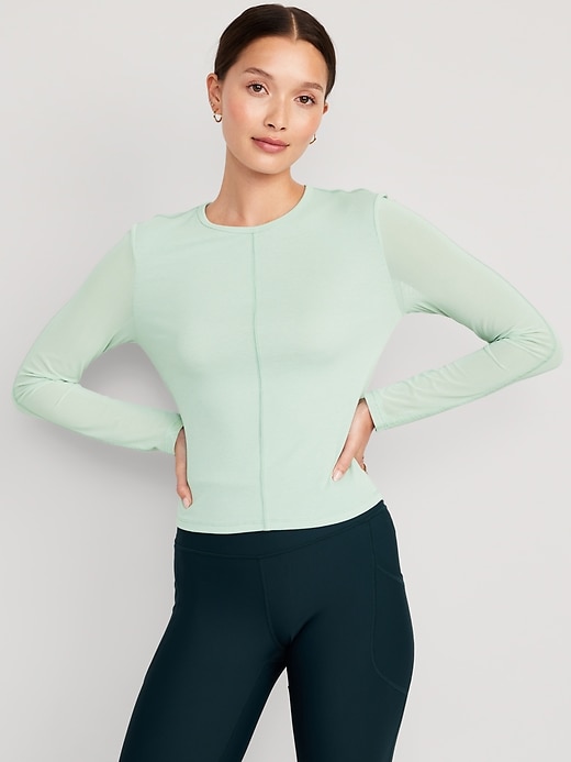 Image number 1 showing, UltraLite Mesh-Sleeve Crop Top