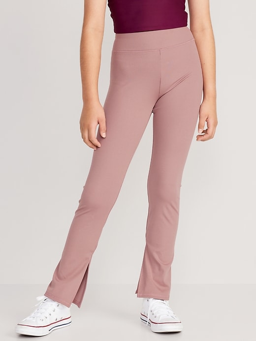 View large product image 1 of 3. High-Waisted Full-Length Side-Split Ribbed Leggings for Girls