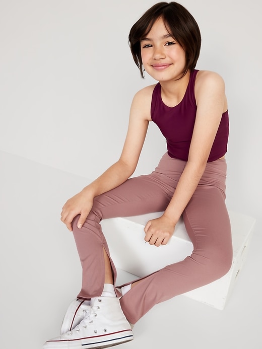 View large product image 2 of 3. High-Waisted Full-Length Side-Split Ribbed Leggings for Girls