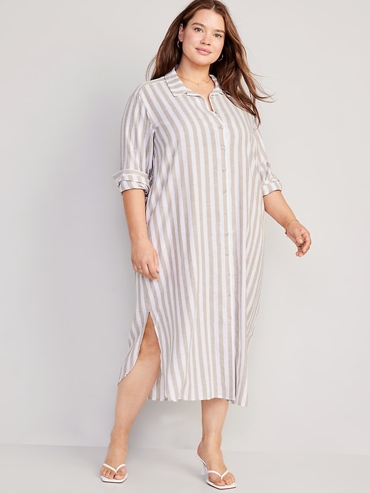 Long-Sleeve Linen-Blend Shirt Dress