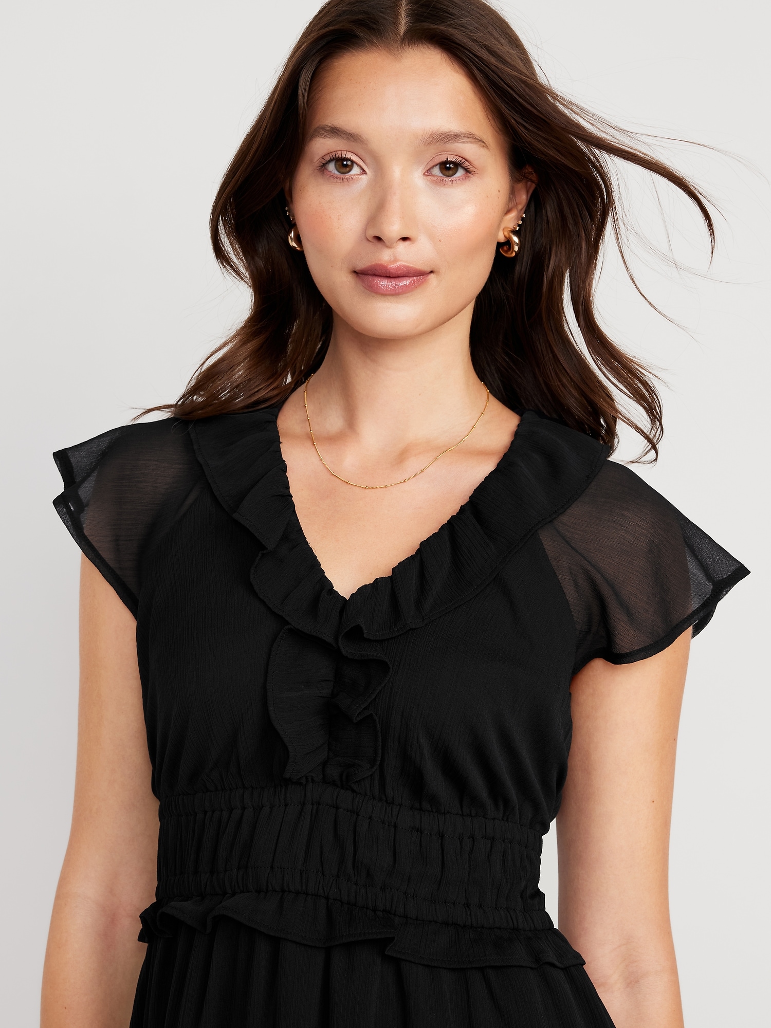 Waist-Defined Flutter-Sleeve Midi Dress | Old Navy