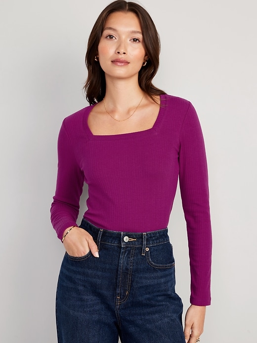 Fitted Square-Neck Rib-Knit T-Shirt | Old Navy