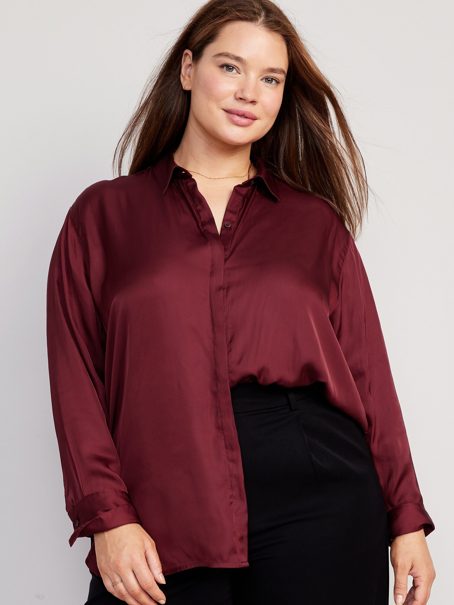 red satin button up