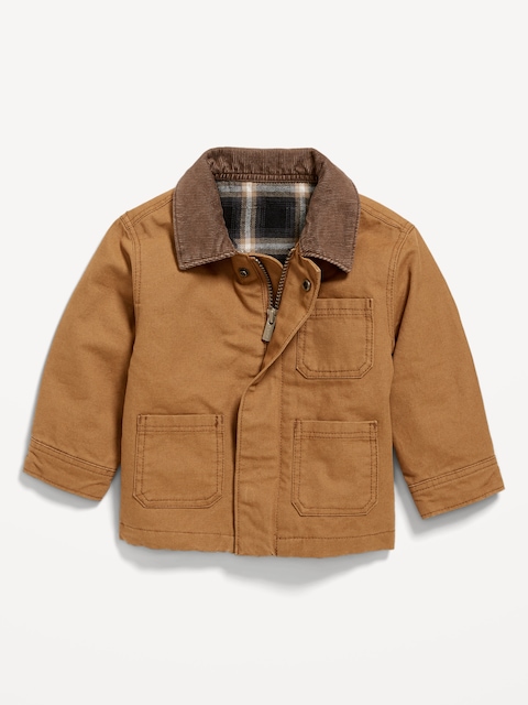 Canvas Corduroy-Trim Barn Coat for Baby