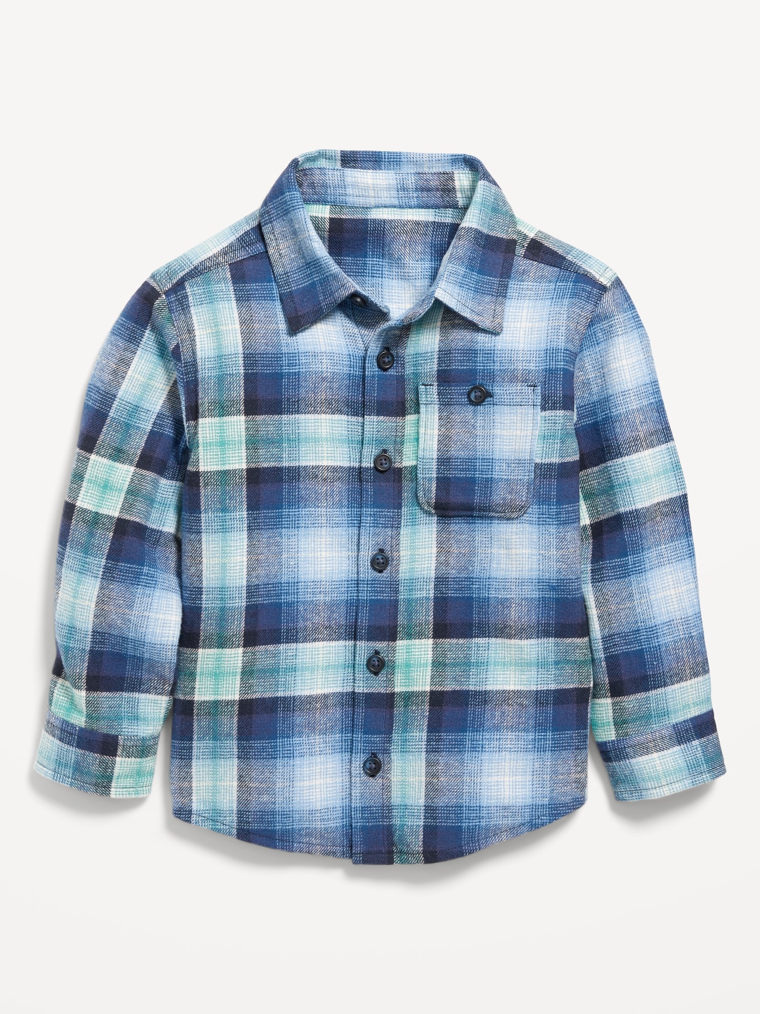 Cozy Long-Sleeve Plaid Pocket Shirt for Toddler Boys - Blue