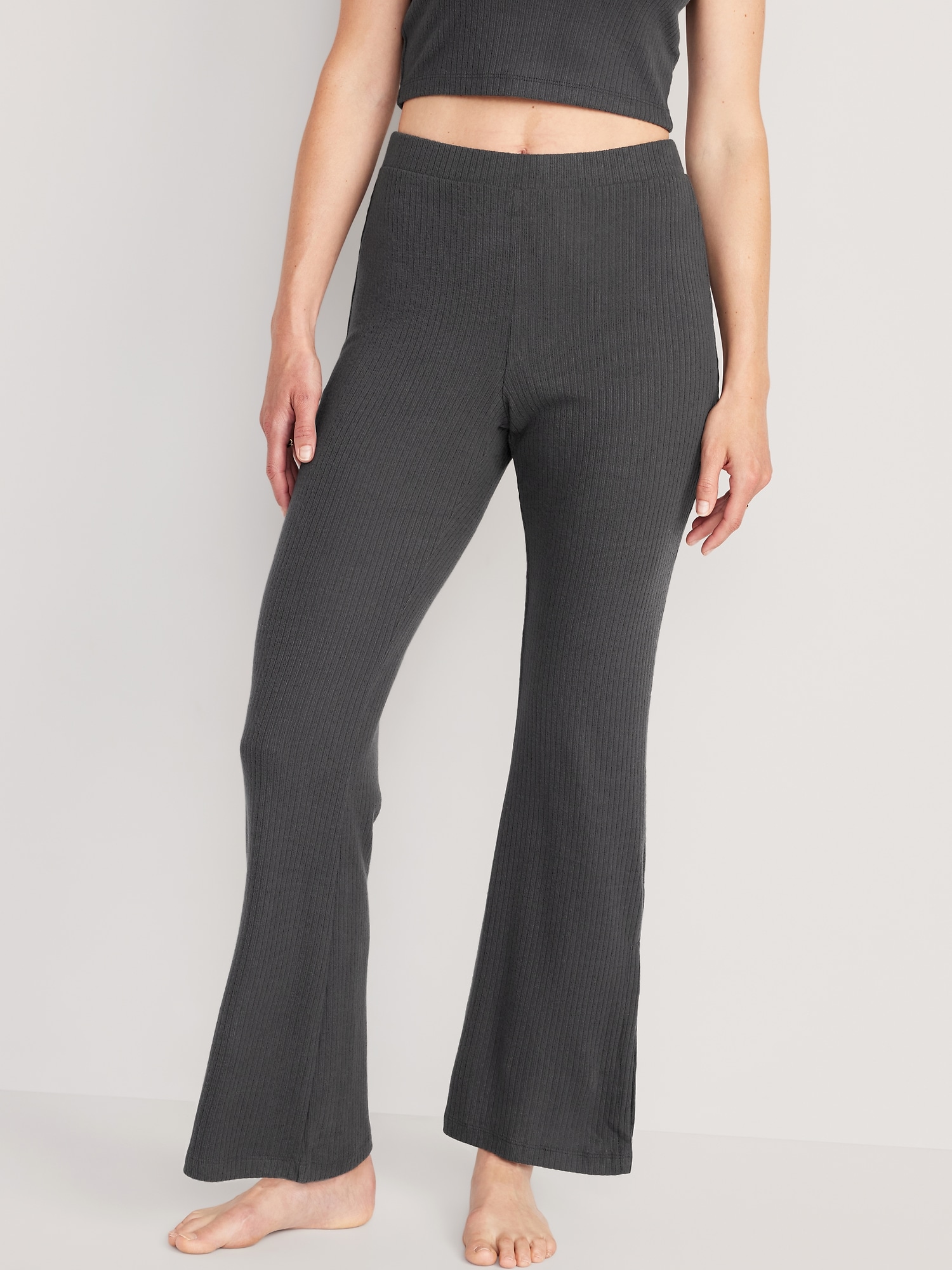 High-Waisted Rib-Knit Split Flare Lounge Pants | Old Navy