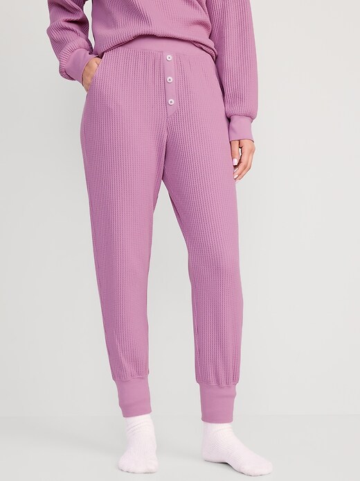 High Waisted Waffle Knit Pajama Jogger Pants