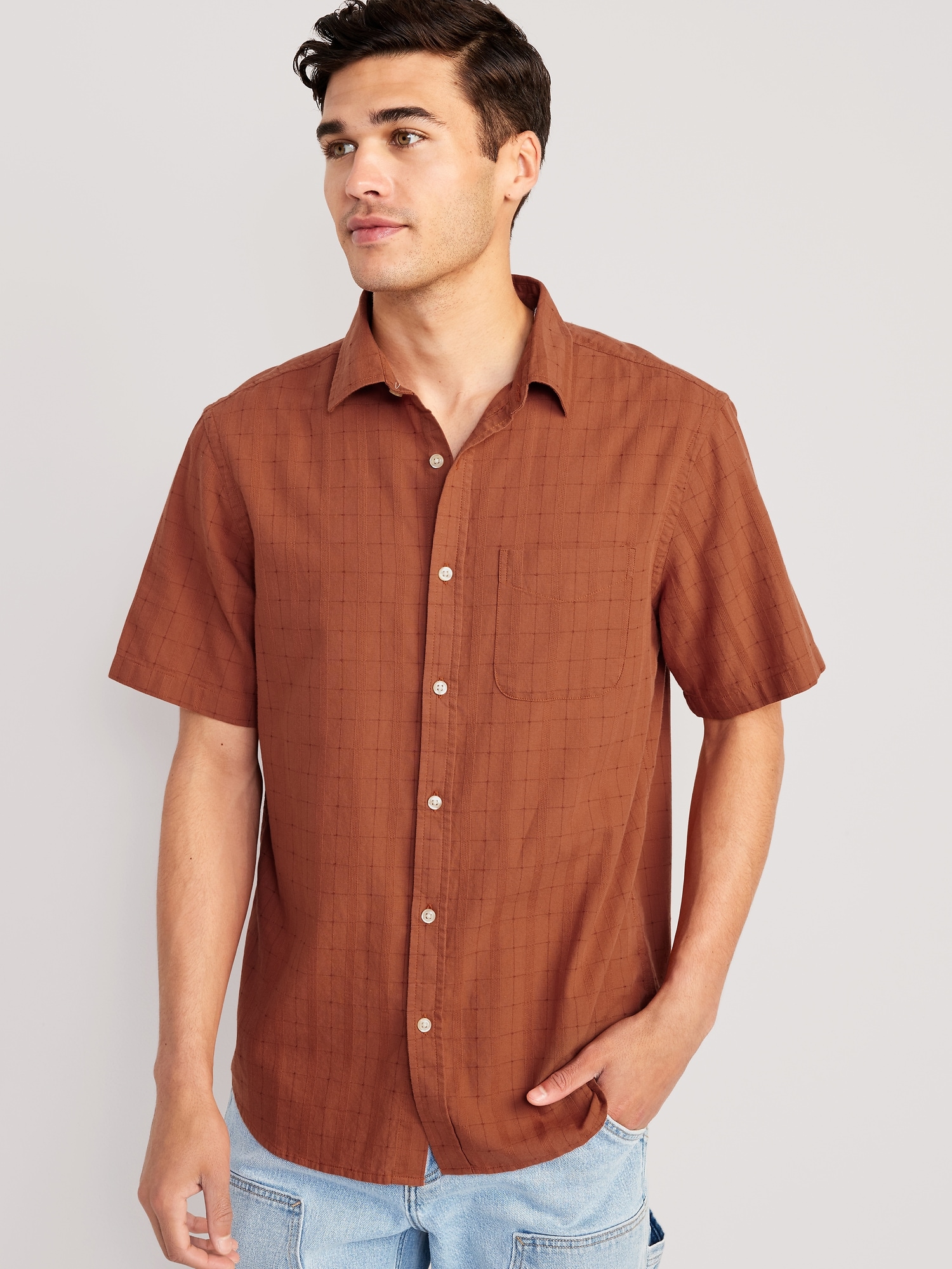 Everyday Short-Sleeve Dobby Shirt for Men - Orange