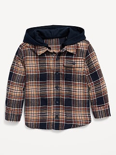 Hooded Soft-Brushed Flannel Shirt for Toddler Boys