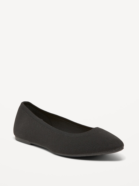 Soft-Knit Pointed-Toe Ballet Flats - Black