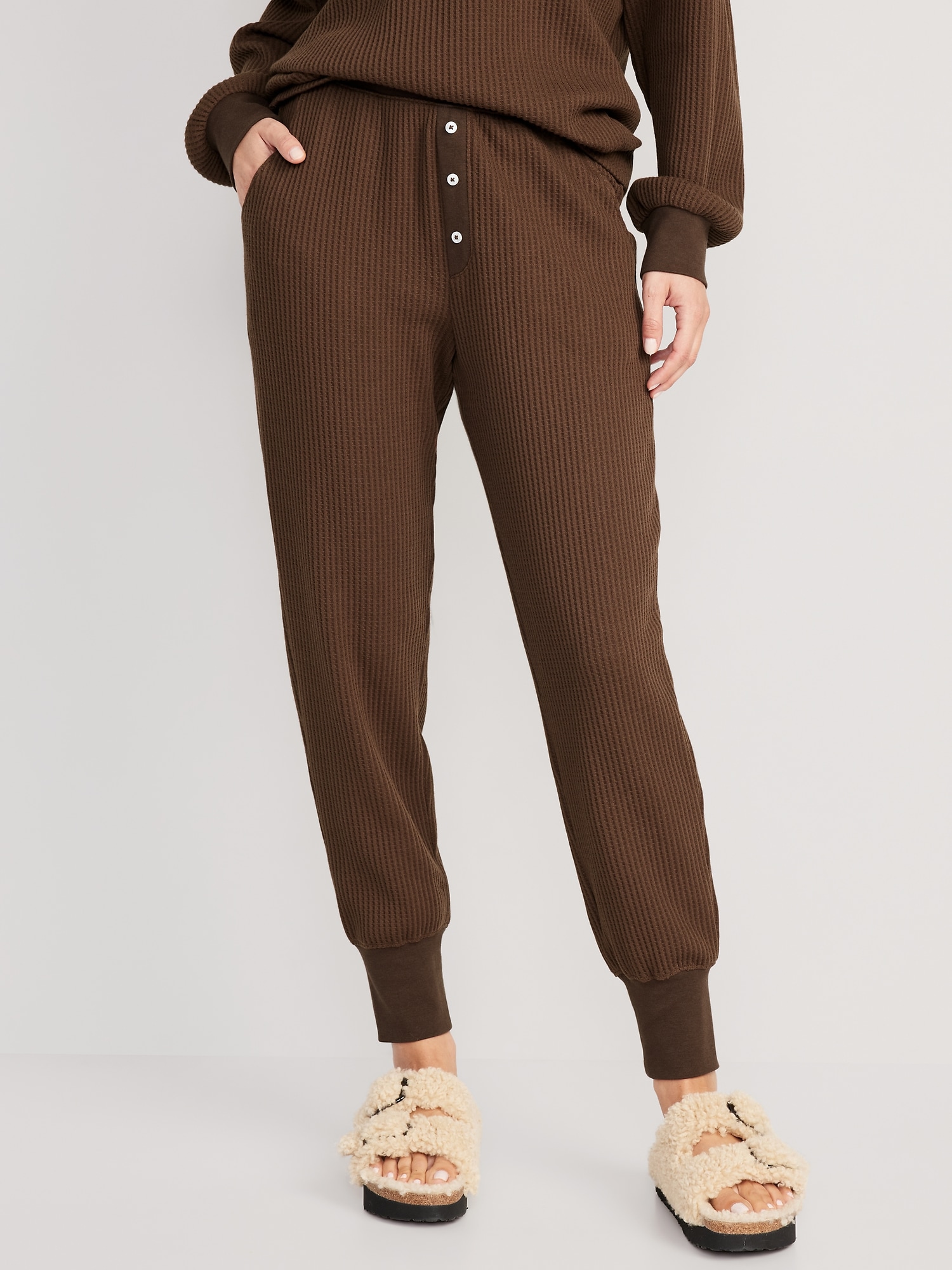 High-Waisted Waffle-Knit Pajama Jogger Pants