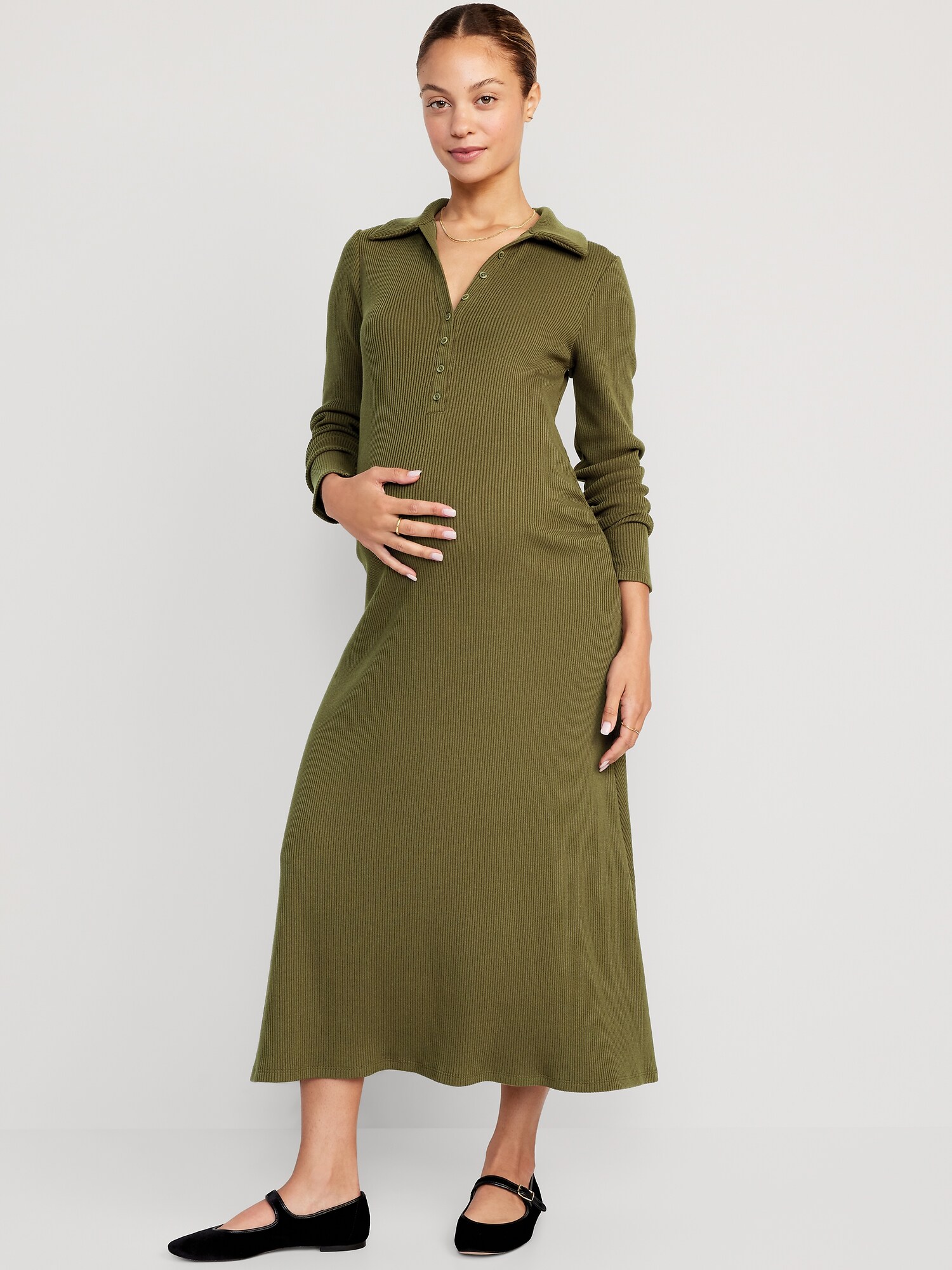 Maternity Fit & Flare Henley Midi Dress Old Navy