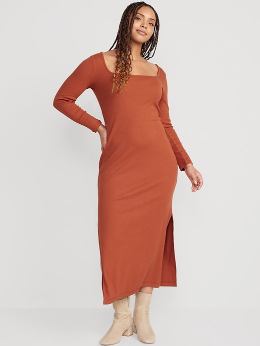 Bandage Knit Square Neck Midi Dress