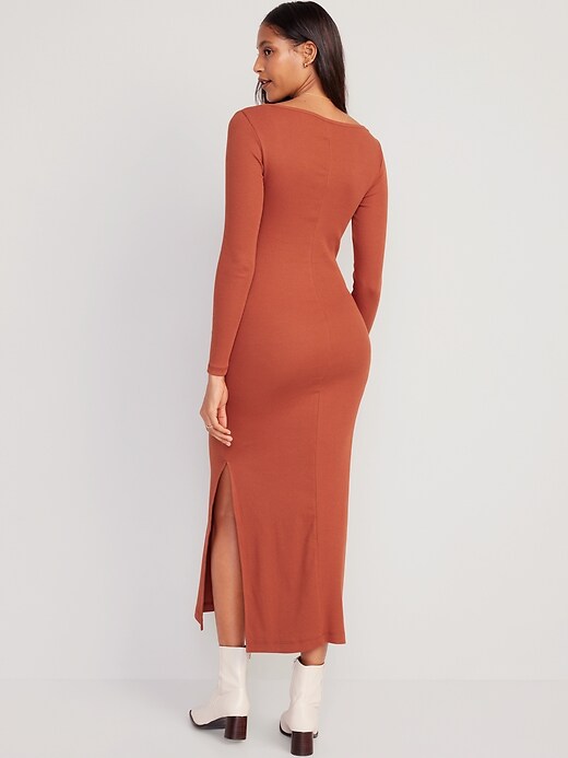 Fitted Rib-Knit Square-Neck Midi Dress | Old Navy