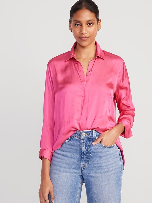 Image number 1 showing, Loose Satin Button-Down Shirt