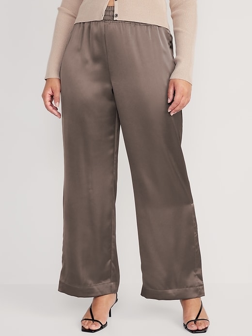 Image number 5 showing, Mid-Rise Wide-Leg Satin Track Pants