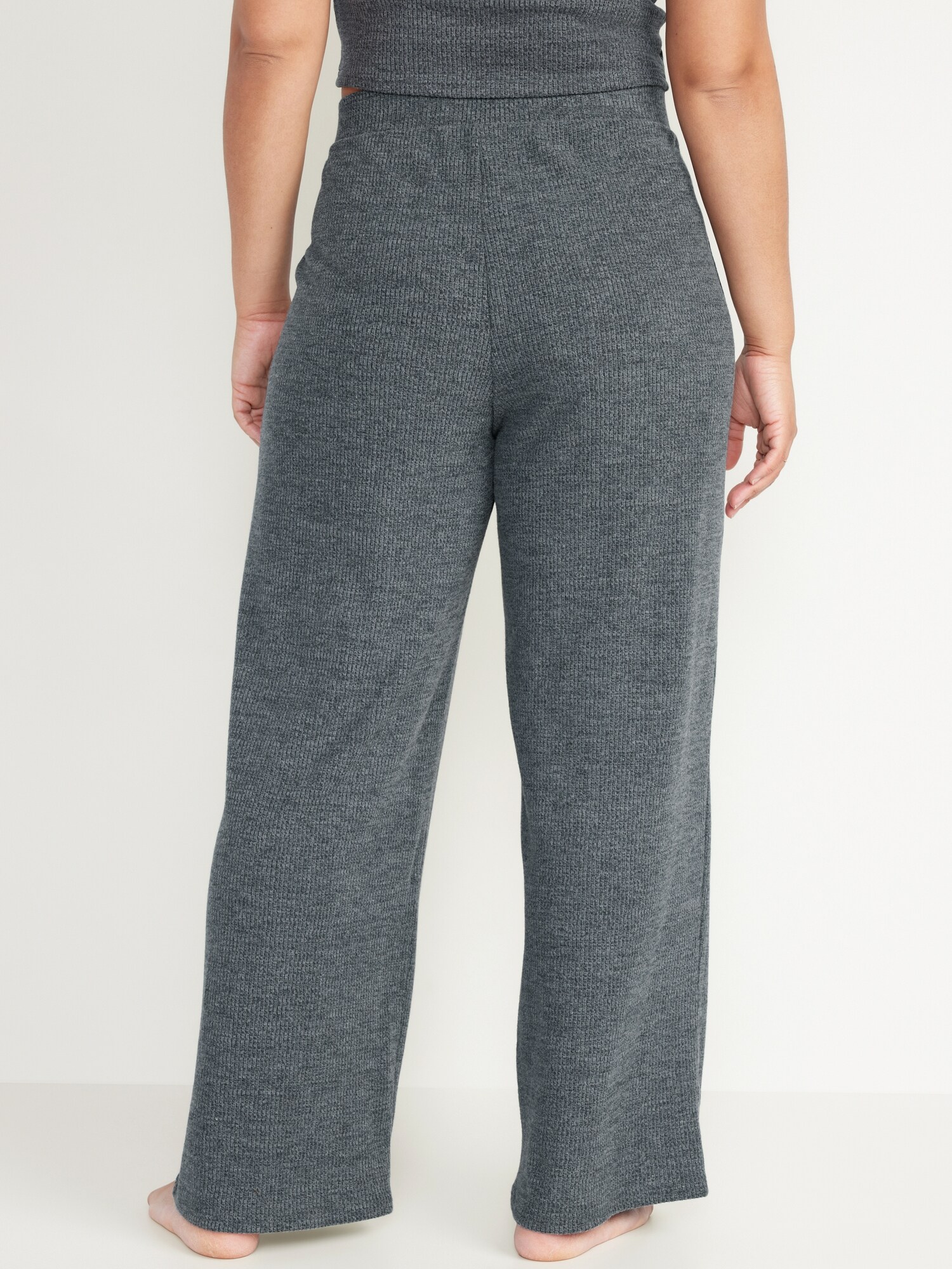 Sweater Knit Straight Leg Pants With Front Tie - Heather Charcoal