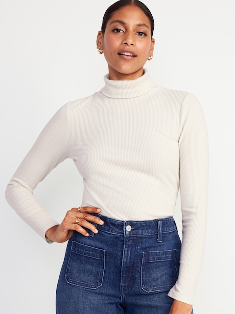 Fitted Plush Rib-Knit Turtleneck