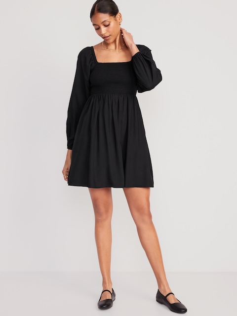 Fit & Flare Long-Sleeve Mini Dress