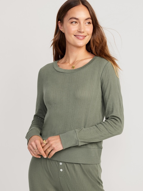 Haut de pyjama en tricot pointelle - Vert