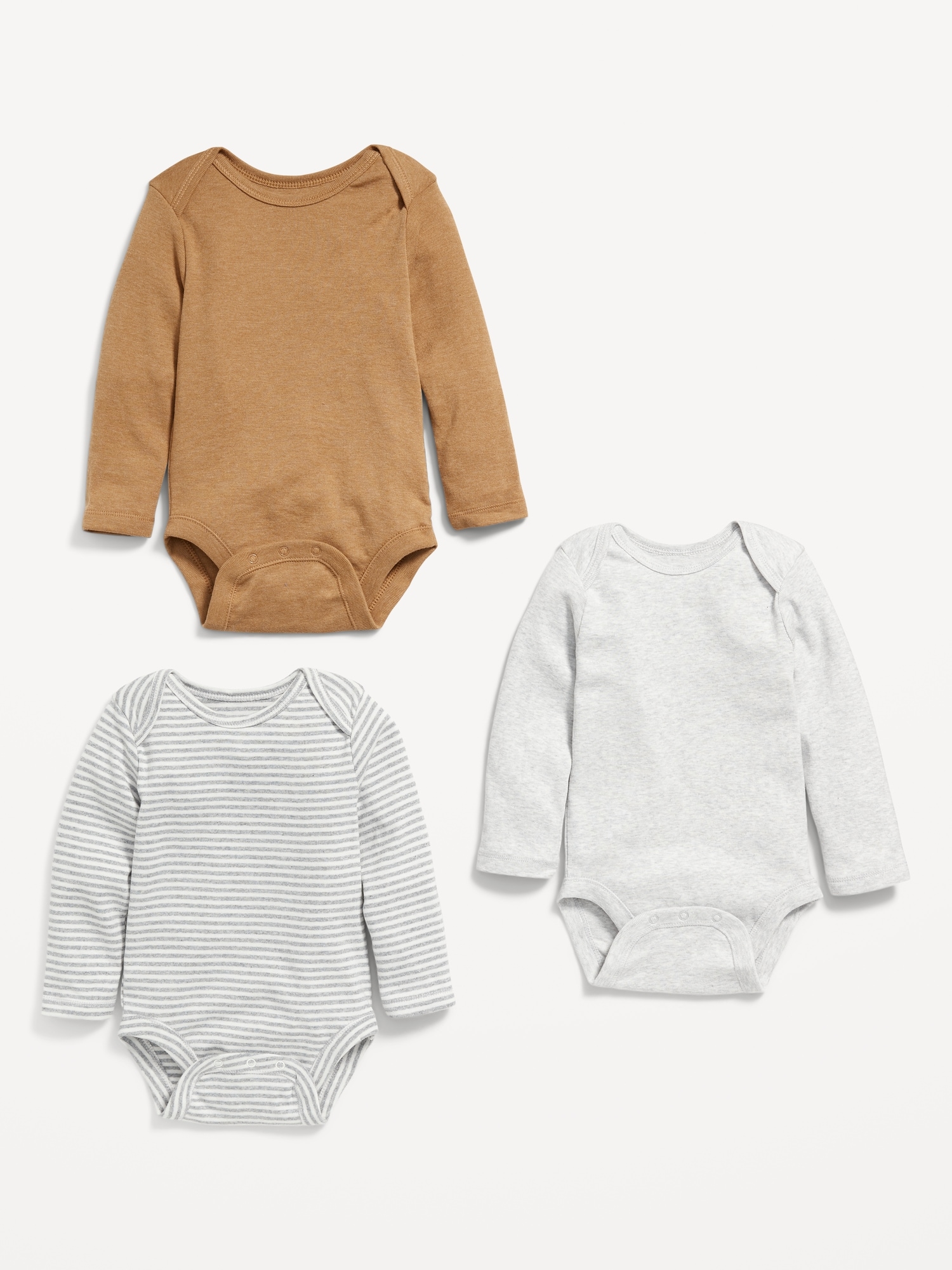 3-Pack Unisex Long-Sleeve Bodysuit for Baby