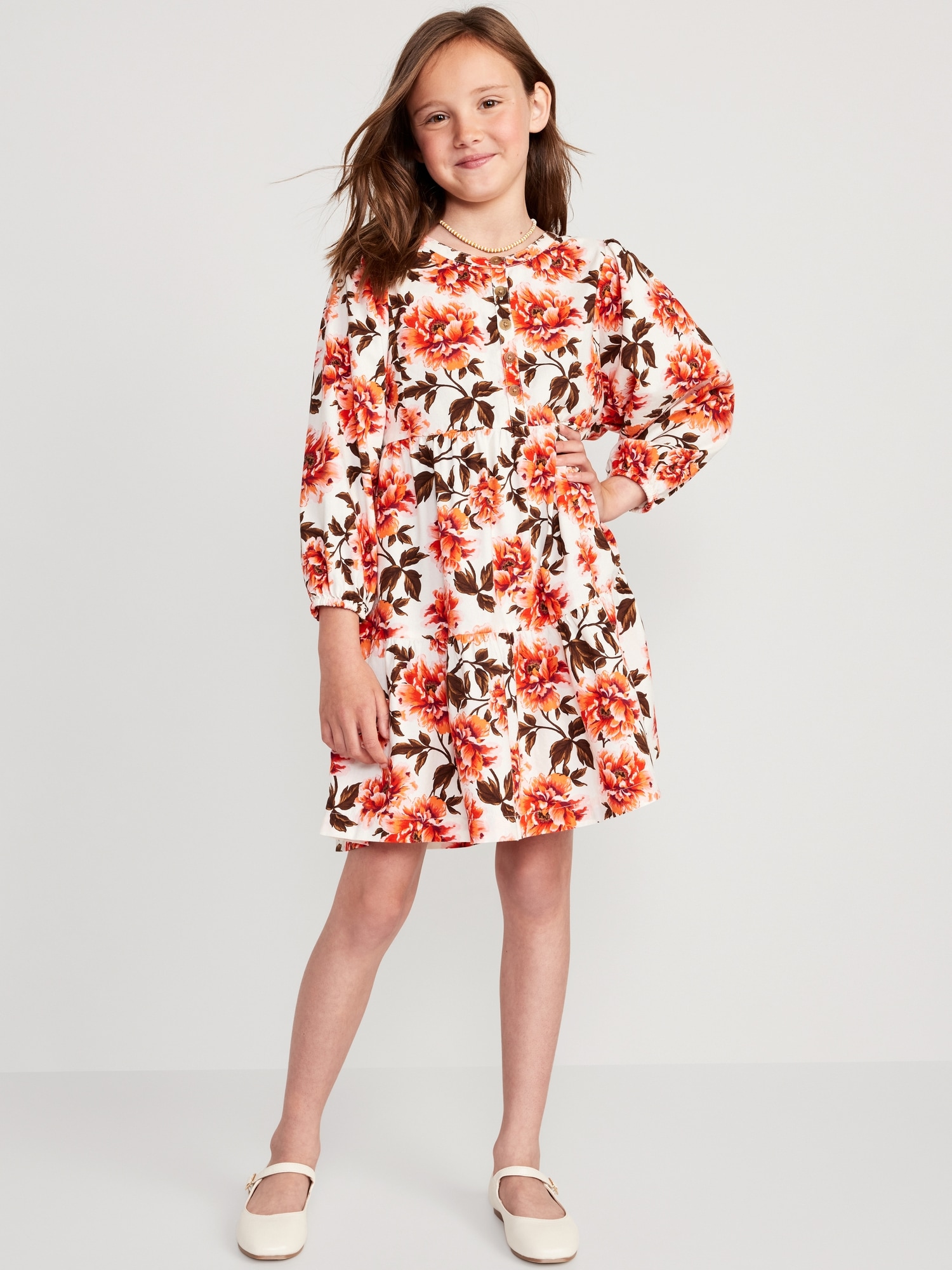 LongSleeve ButtonFront Printed Swing Dress for Girls Old Navy