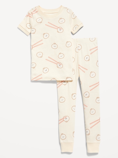 Unisex Snug-Fit Printed Pajama Set for Toddler & Baby - White