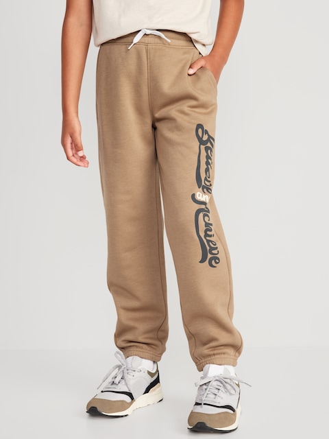 Gender-Neutral Fleece Cinched Graphic Jogger Sweatpants for Kids - Teakwood