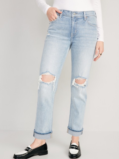 Jean Boyfriend droit à taille mi-basse