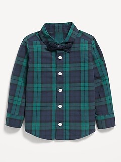 Long-Sleeve Printed Poplin Shirt & Bow-Tie Set for Toddler Boys