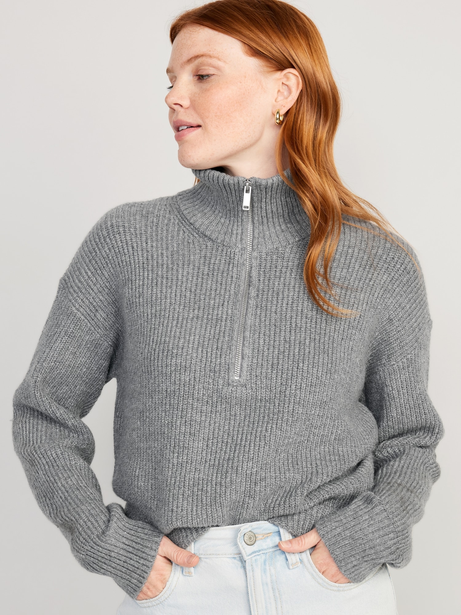 Old Navy - Shaker-Stitch Long-Line Open-Front Sweater for Women gray