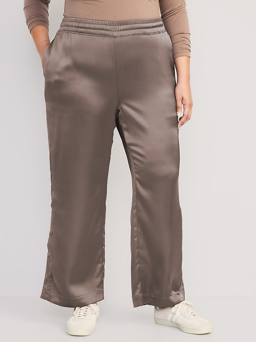 Image number 7 showing, Mid-Rise Wide-Leg Satin Track Pants