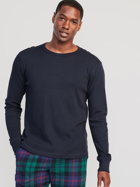 Long-Sleeve Built-In Flex Waffle-Knit T-Shirt - Blue