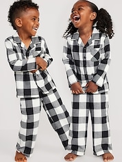 Family Pijamas Kid's Waffle Buffalo Check Pajama Set Black White