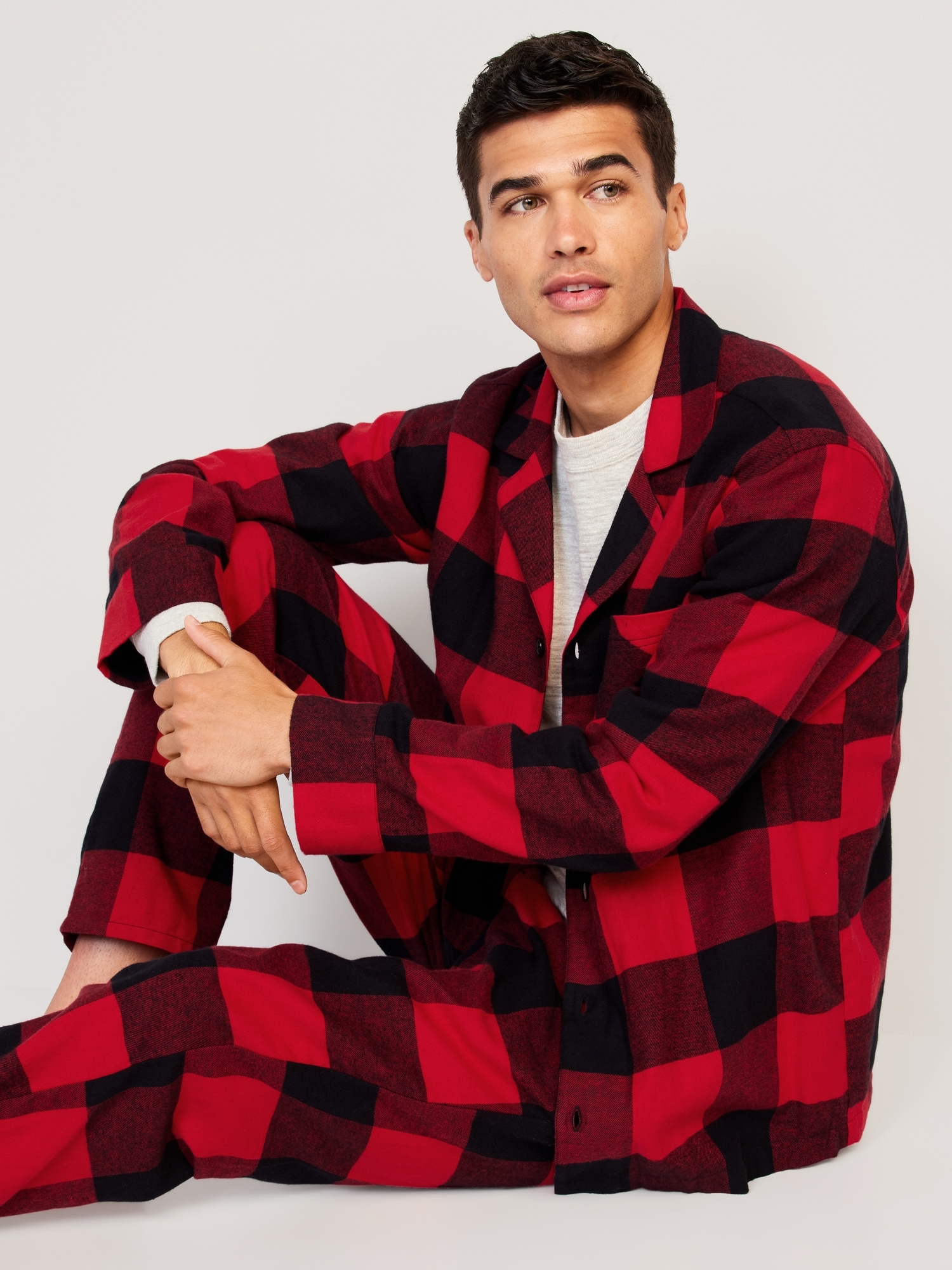 Men's Side Seamless Flannel Pajamas, Pajamas & Loungewear