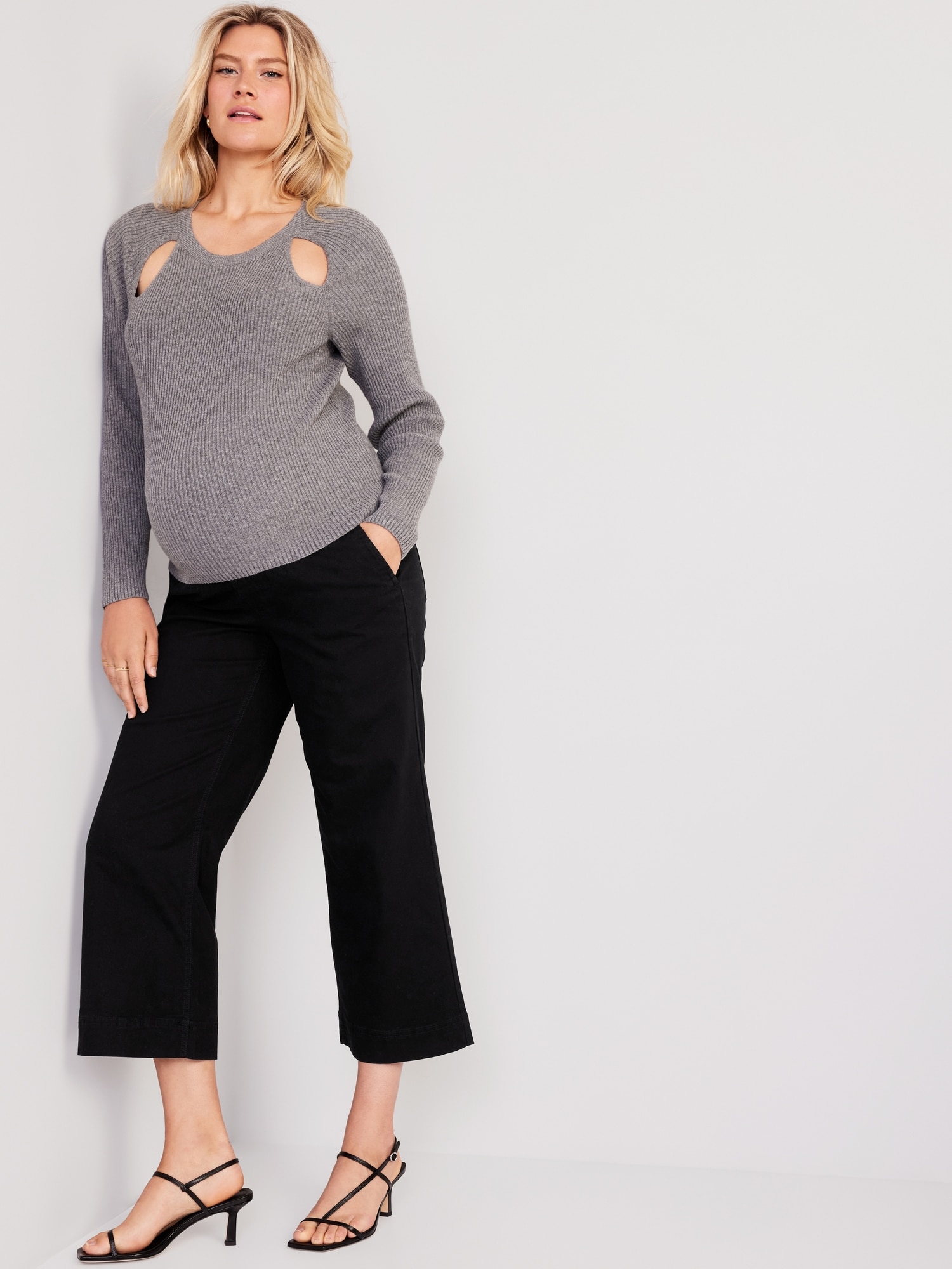 Old Navy Maternity Rollover-Waist Wide-Leg Cropped Jersey Pants