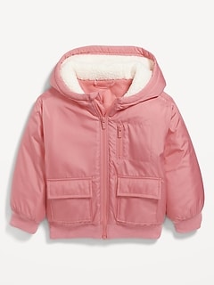 Hooded Zip-Front Water-Resistant Jacket for Toddler Girls