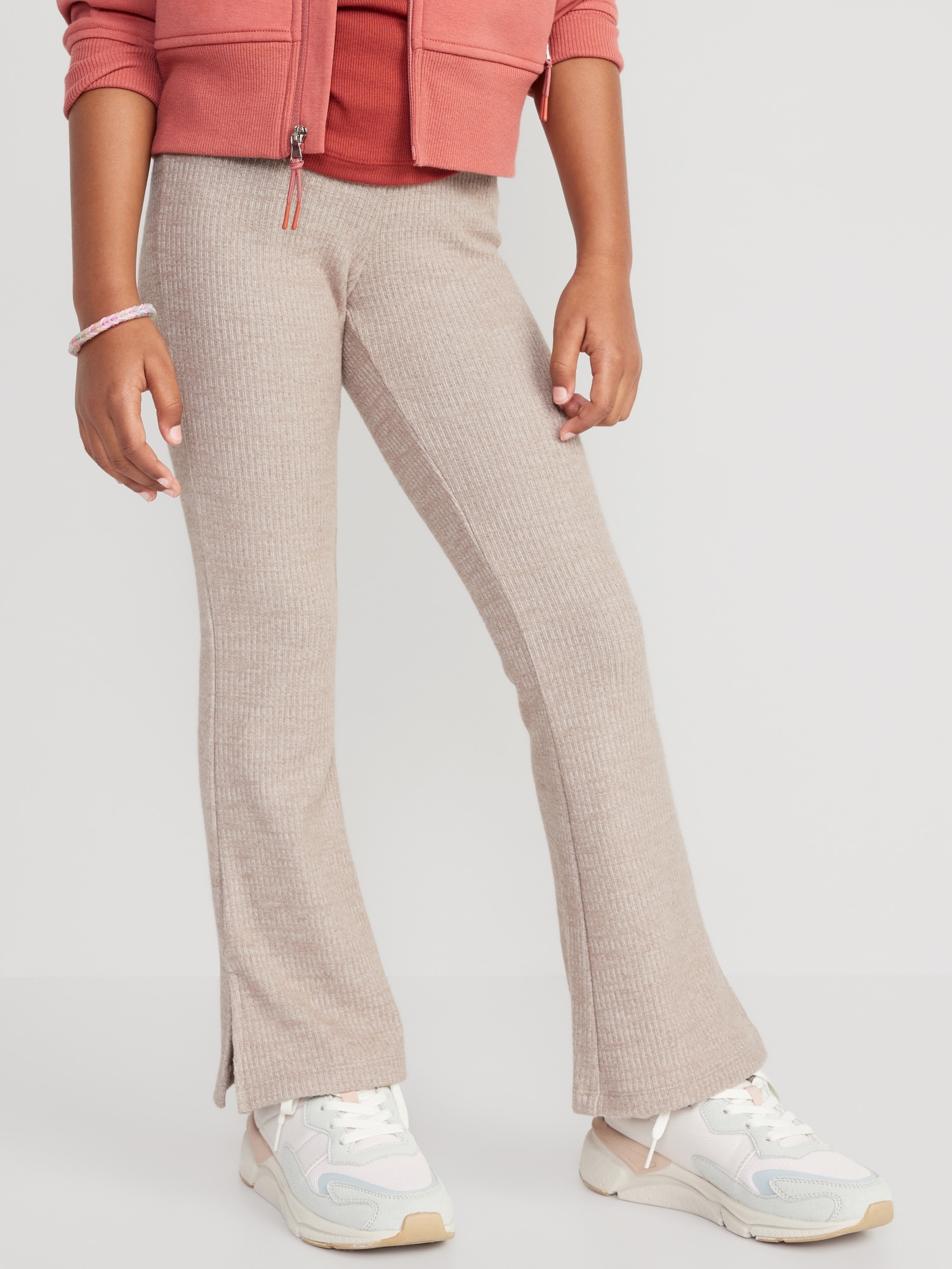 Ribbed Flared Pants With Front Slit