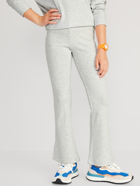 Plush Cozy-Knit Side-Slit Flare Pants for Girls