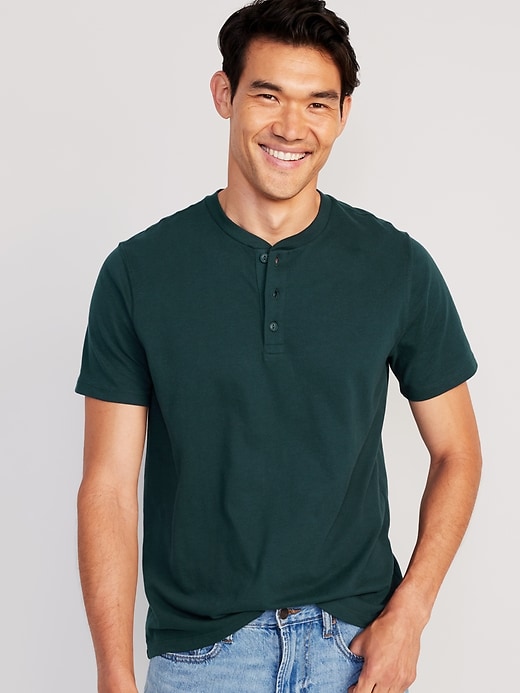 Image number 1 showing, Soft-Washed Short-Sleeve Henley T-Shirt