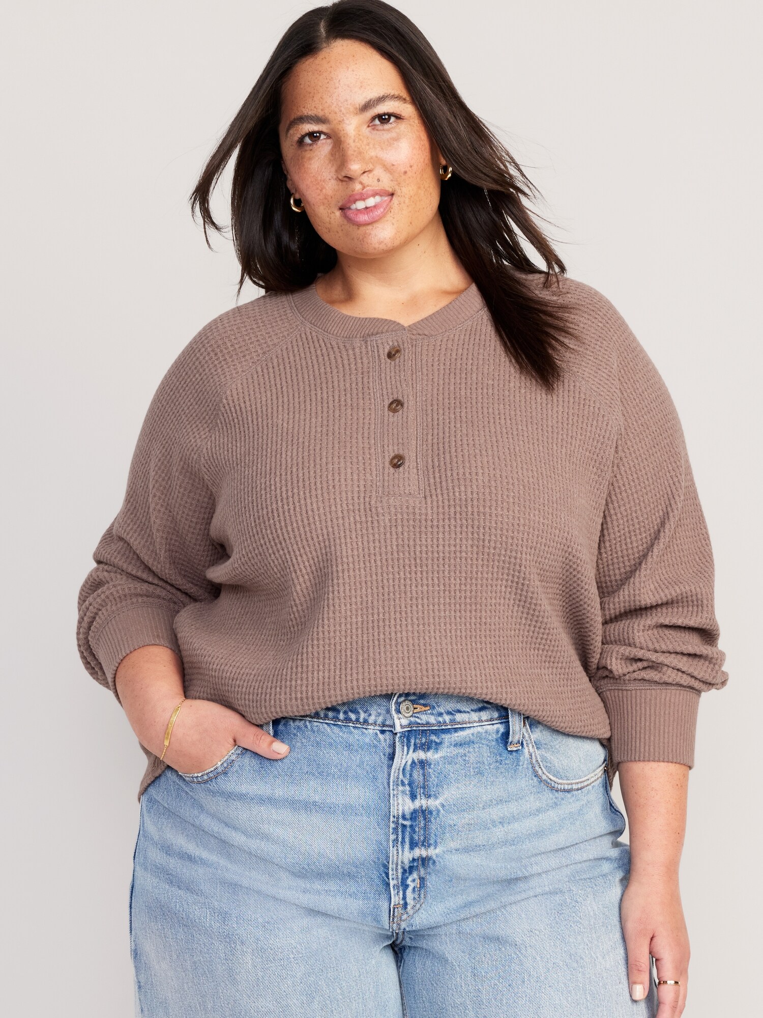 Haut oversize fendu à manches évêque en tricot gaufré rose main image 0