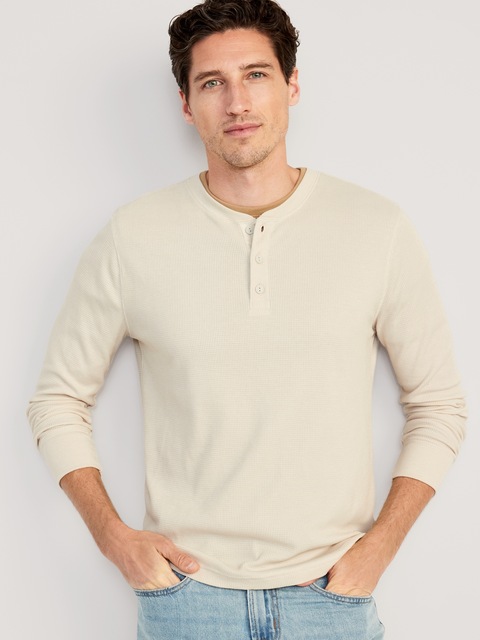 Waffle-Knit Henley T-Shirt